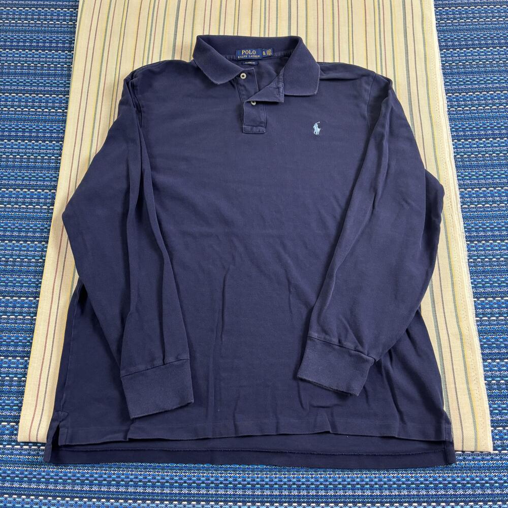 Polo Ralph Lauren Polo Shirt Mens XL Blue Classic Fit Long Sleeve Knit Preppy EC